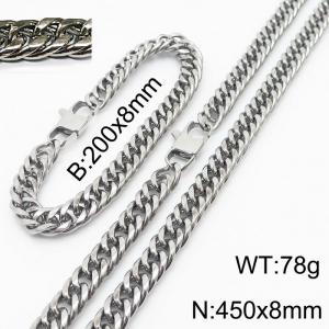 200X8mm Bracelet&450X8mm Necklace Men Cuban Chain Jewelry Set with Modified Lobster Clasp - KS198295-ZZ