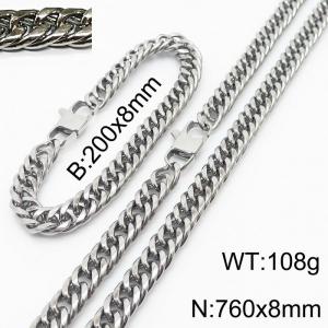 200X8mm Bracelet&760X8mm Necklace Men Cuban Chain Jewelry Set with Modified Lobster Clasp - KS198301-ZZ