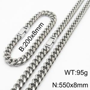 200x8mm & 550x8mm Stainless Steel 304 Cuban Curb Chain Bracelet & Necklace Men Fashion Party Jewelry - KS198325-ZZ