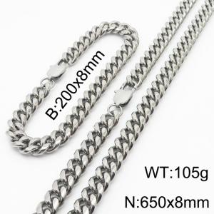 200x8mm & 650x8mm Stainless Steel 304 Cuban Curb Chain Bracelet & Necklace Set Men Fashion Party Jewelry - KS198334-ZZ