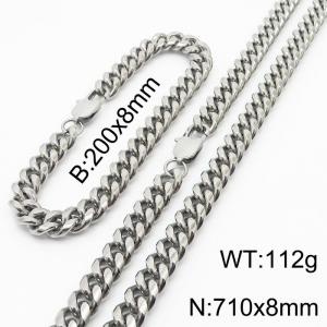 200x8mm & 710x8mm Stainless Steel 304 Cuban Curb Chain Bracelet & Necklace Set Men Fashion Party Jewelry - KS198335-ZZ