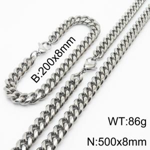 200x8mm & 500x8mm Stainless Steel 304 Cuban Chain Bracelet & Necklace Set Males Jewelry With Classic Lobster Clasp - KS198338-ZZ