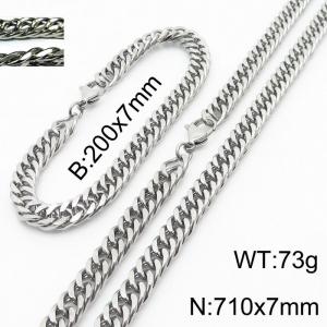 Simple ins style unisex Encrypted Riding crop Chain bracelet necklace Stainless steel jewelry set - KS198412-ZZ