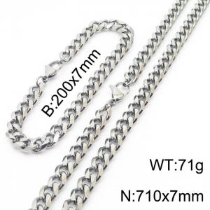Stainless steel 200x7mm&710x7mm cuban chain lobster clasp classic silver sets - KS198524-ZZ
