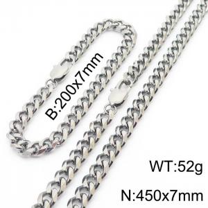 Stainless steel 200x7mm&450x7mm cuban chain special clasp classic silver sets - KS198526-ZZ
