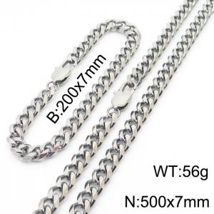 Stainless steel 200x7mm&500x7mm cuban chain special clasp classic silver sets - KS198527-ZZ