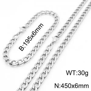Stylish 6mm Stainless Steel Silver NK Bracelet Necklace Accessory Set - KS198777-Z
