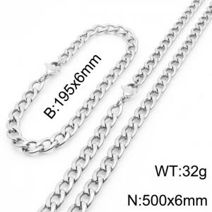 Stylish 6mm Stainless Steel Silver NK Bracelet Necklace Accessory Set - KS198778-Z