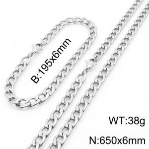 Stylish 6mm Stainless Steel Silver NK Bracelet Necklace Accessory Set - KS198781-Z