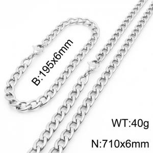 Stylish 6mm Stainless Steel Silver NK Bracelet Necklace Accessory Set - KS198782-Z