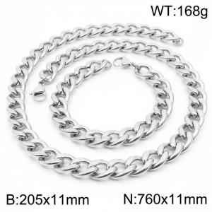 Stylish 11mm Stainless Steel Silver NK Bracelet Necklace Accessory Set - KS198803-Z