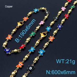 Creative Ins Colour Butterfly Eye Copper Necklace Beacelet 18K Gold Plated Women Fashion Jewelry Set - KS198911-Z