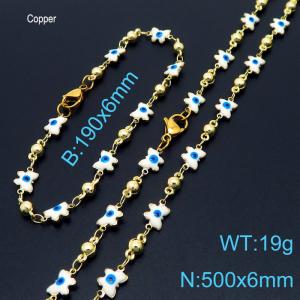 Fashion Ins White Butterfly Eye Copper Necklace Beacelet 18K Gold Plated Women Jewelry Set - KS198916-Z