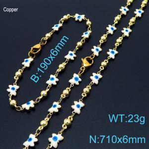 Fashion Ins White Butterfly Eye Copper Necklace Beacelet 18K Gold Plated Women Jewelry Set - KS198920-Z