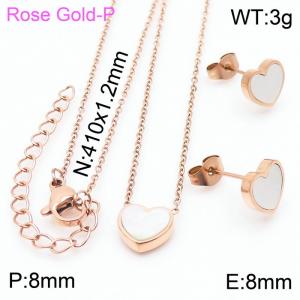 Stainless steel 410x1.2mm welding chain lobster clasp shell heart charm rose gold set - KS199057-K