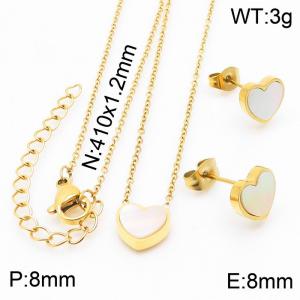 Stainless steel 410x1.2mm welding chain lobster clasp shell heart charm gold set - KS199058-K