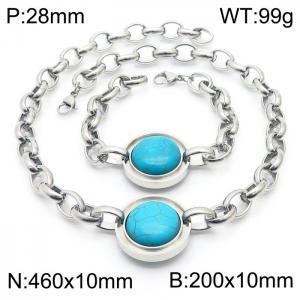 Stainless Steel Blue Stone Bracelet Set Jewellery Silver Color - KS199152-Z