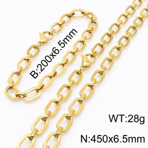 Stainless steel 200x6.5mm&450x6.5mm link chain fashional lobster clasp classic simple style gold sets - KS199178-Z