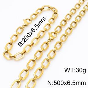 Stainless steel 200x6.5mm&500x6.5mm link chain fashional lobster clasp classic simple style gold sets - KS199179-Z