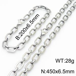 Stainless steel 200x6.5mm&450x6.5mm link chain fashional lobster clasp classic simple style silver sets - KS199181-Z