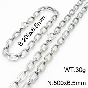 Stainless steel 200x6.5mm&500x6.5mm link chain fashional lobster clasp classic simple style silver sets - KS199182-Z