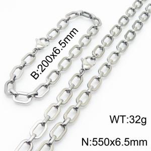Stainless steel 200x6.5mm&550x6.5mm link chain fashional lobster clasp classic simple style silver sets - KS199183-Z