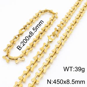 Stainless steel 200x8.5mm&450x8.5mm square link chain fashional lobster clasp classic simple style gold sets - KS199184-Z