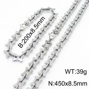 Stainless steel 200x8.5mm&450x8.5mm square link chain fashional lobster clasp classic simple style silver sets - KS199187-Z