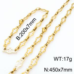 Stainless steel 200x7mm&450x7mm cross shape link chain fashional lobster clasp classic simple style gold sets - KS199190-Z