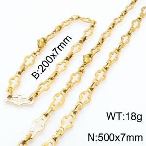 Stainless steel 200x7mm&500x7mm cross shape link chain fashional lobster clasp classic simple style gold sets - KS199191-Z