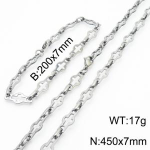 Stainless steel 200x7mm&450x7mm cross shape link chain fashional lobster clasp classic simple style silver sets - KS199193-Z