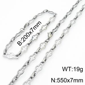 Stainless steel 200x7mm&550x7mm cross shape link chain fashional lobster clasp classic simple style silver sets - KS199195-Z