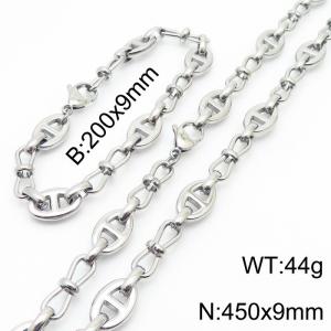 Stainless steel 200x9mm&450x9mm similar cartier link chain fashional lobster clasp classic simple style silver sets - KS199199-Z