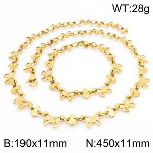 Stainless steel 190x11mm&450x11mm butterfly shape link chain fashional lobster clasp classic simple style gold sets - KS199208-Z