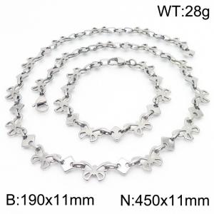 Stainless steel 190x11mm&450x11mm butterfly shape link chain fashional lobster clasp classic simple style silver sets - KS199211-Z