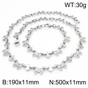 Stainless steel 190x11mm&500x11mm butterfly shape link chain fashional lobster clasp classic simple style silver sets - KS199212-Z