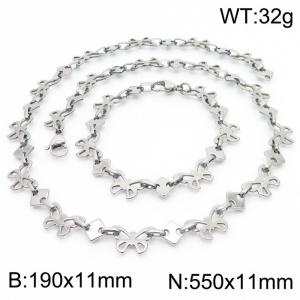 Stainless steel 190x11mm&550x11mm butterfly shape link chain fashional lobster clasp classic simple style silver sets - KS199213-Z