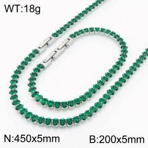 Women Oval Green Zircons Jewelry Set with Silver Color 450X5mm Necklace&200X5mm Bracelet - KS199341-KFC