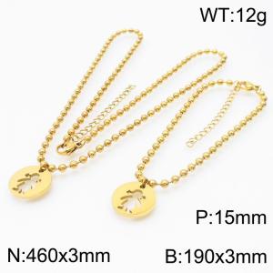 3mm Beads Chain Jewelry Set Stainless Steel Bracelet & Necklace With Girl Charm Gold Color - KS199368-Z