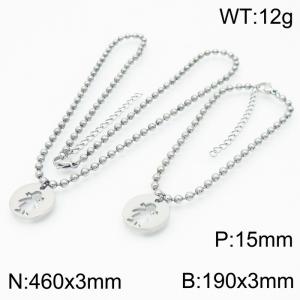 3mm Beads Chain Jewelry Set Stainless Steel Bracelet & Necklace With Girl Charm Silver Color - KS199370-Z