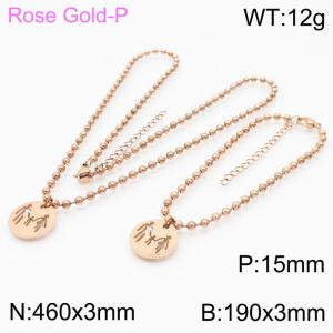 3mm Beads Chain Jewelry Set Stainless Steel Bracelet & Necklace With Family Charm Rose Gold Color - KS199375-Z