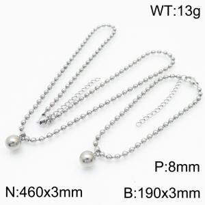 3mm Beads Chain Jewelry Set Stainless Steel Bracelet & Necklace With Round Bead Charm Silver Color - KS199397-Z