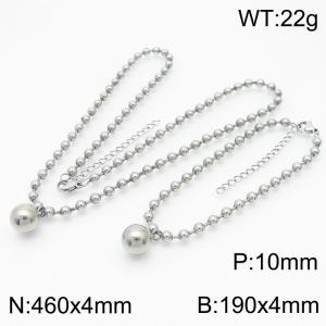 4mm Beads Chain Jewelry Set Stainless Steel Bracelet & Necklace With Round Bead Charm Silver Color - KS199398-Z