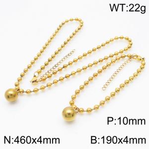 4mm Beads Chain Jewelry Set Stainless Steel Bracelet & Necklace With Round Bead Charm Gold Color - KS199399-Z