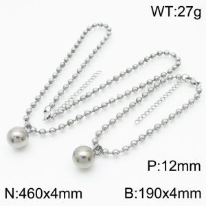 4mm Beads Chain Jewelry Set Stainless Steel Bracelet & Necklace With Round Bead Charm Silver Color - KS199400-Z
