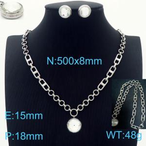 Stainless steel 500x8mm mixed combined chain white glass stone charm fashional lobster clasp trendy crystal silver earring sets - KS199440-Z