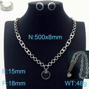 Stainless steel 500x8mm mixed combined chain black glass stone charm fashional lobster clasp trendy crystal silver earring sets - KS199443-Z