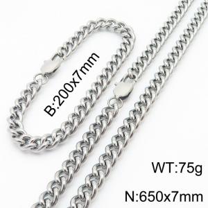 Stainless steel round grinding chain 650 * 7mm Cuban necklace steel color set - KS199627-Z