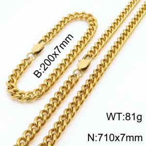 Stainless steel round grinding chain 710 * 7mm Cuban necklace gold set - KS199635-Z