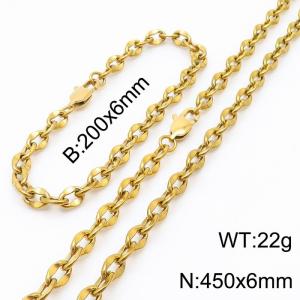 Stainless steel 450 * 6mm lip chain gold set - KS199686-Z